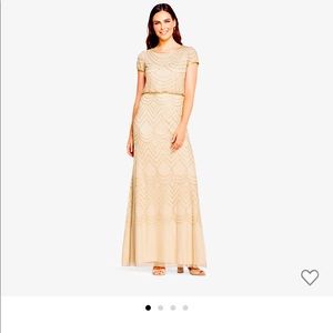 Mother of the Bride dress, champagne with gold beading.